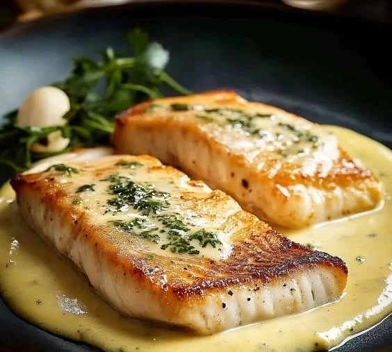 Delicious fish served with non-alcoholic white wine and fish sauce