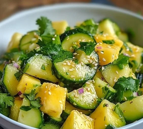 Fresh pineapple cucumber salad with vibrant colors and healthy ingredients