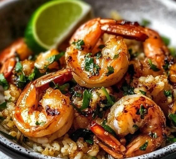 Delicious grilled shrimp with Thai chili and lemongrass served on a plate