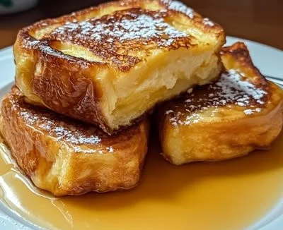 Delicious Hawaiian Roll French Toast topped with syrup and fresh fruit