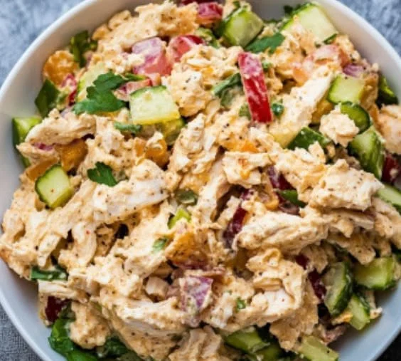 High-protein cottage cheese chicken salad with fresh ingredients