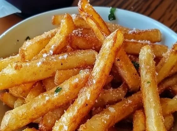 Basket of perfectly crispy French fries with golden brown color