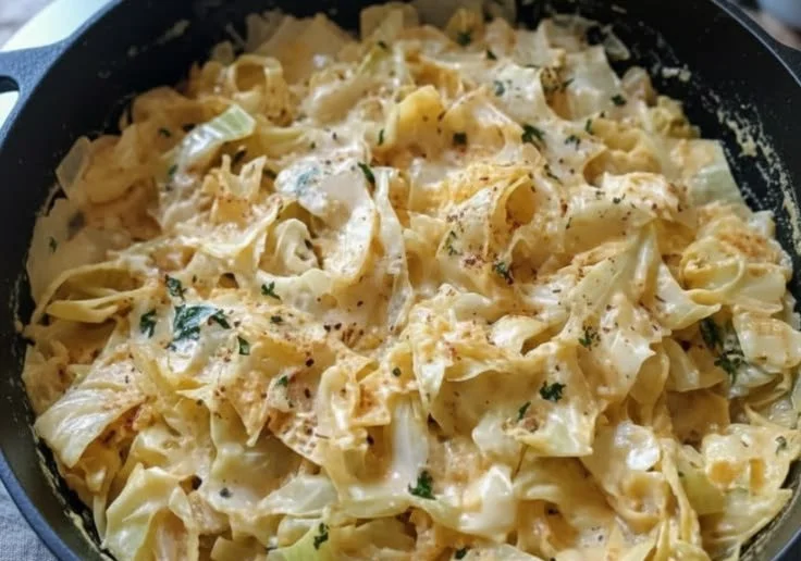 Creamy Keto Alfredo Cabbage Recipe served with parsley garnish