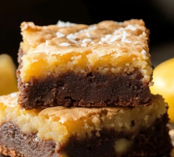 Freshly baked lemon brownies with a zesty lemon glaze