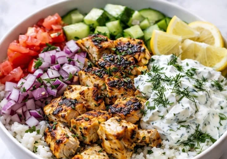 Delicious Lemon Dill Chicken Bowls with fresh herbs and vibrant vegetables