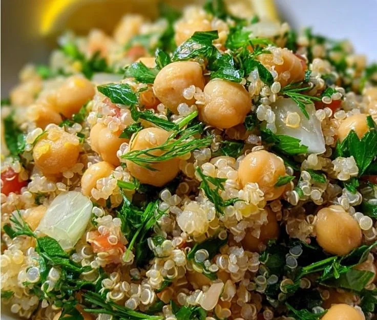 Lemon Herb Quinoa with Chickpeas served in a bowl