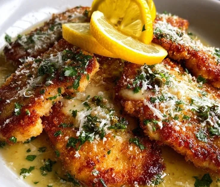 Lemon-Infused Chicken Romano garnished with herbs and served on a plate.