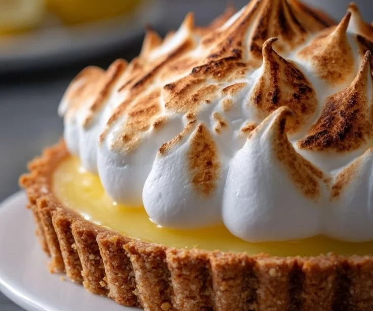 Delicious lemon meringue tart with a golden meringue topping and lemon filling
