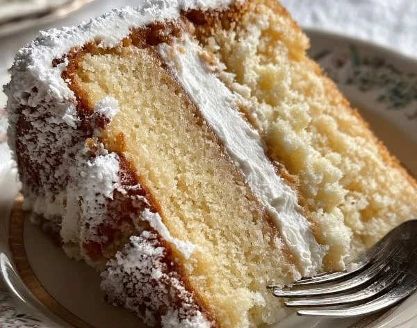 Sliced London Fog Cake with earl grey flavor and vanilla cream frosting