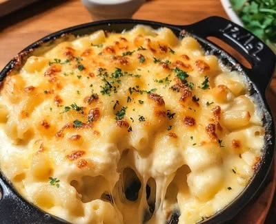 Creamy Mac and Cheese dish by Tini served in a bowl.