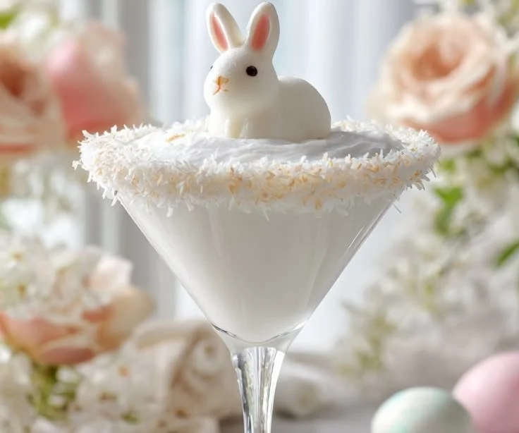 Delicious Marshmallow Bunny Martini with marshmallow garnish