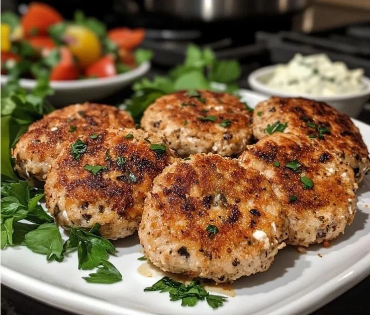 Delicious Mediterranean Chicken Patties on a plate with fresh ingredients