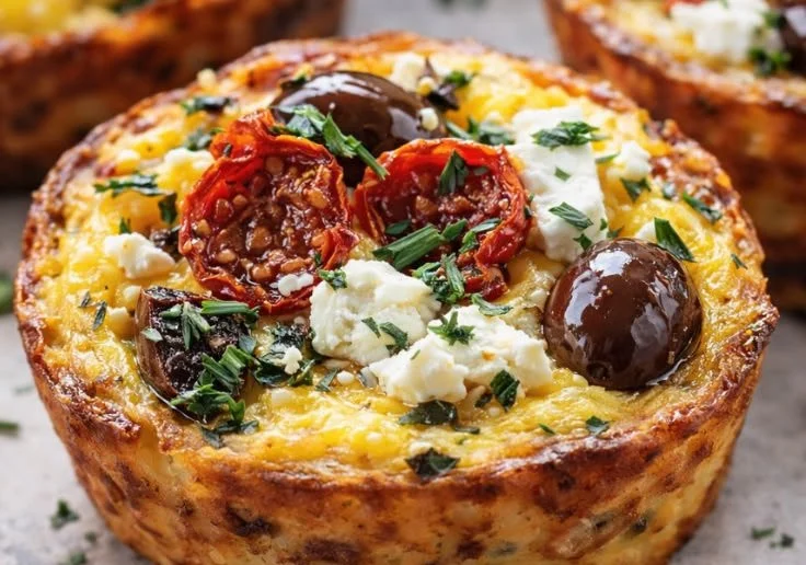 Delicious Mediterranean-style egg bites recipe with vegetables and feta cheese