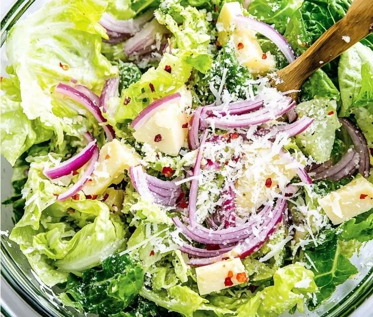 Minute Lemon Parmesan Lettuce Salad with fresh greens and a tangy dressing