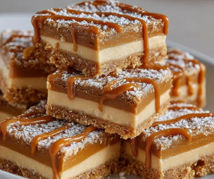 Delicious no-bake Biscoff slice dessert recipe with chocolate and Biscoff spread.