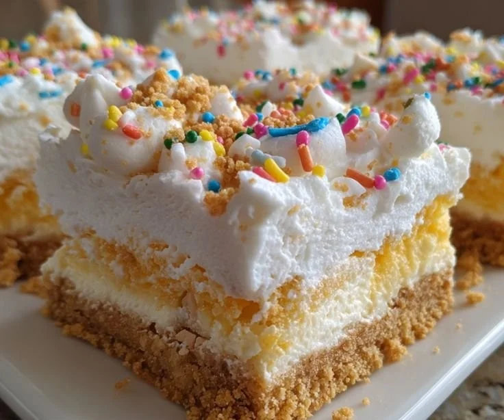 Delicious no-bake sugar cookie bars stacked on a plate