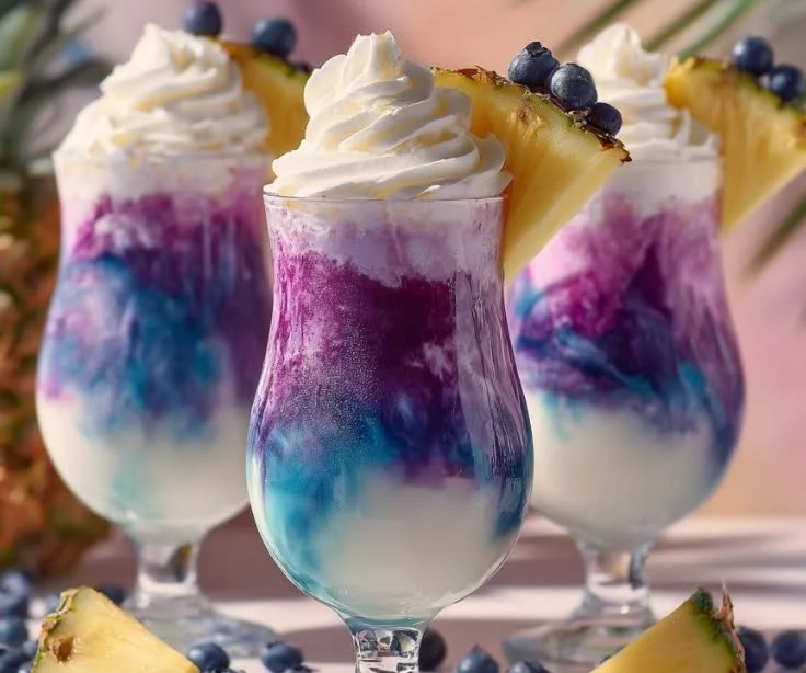 Ocean-Inspired Coconut Colada cocktail with tropical garnishes