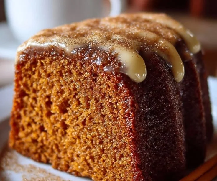 Slice of old-fashioned spice cake with cinnamon and nutmeg