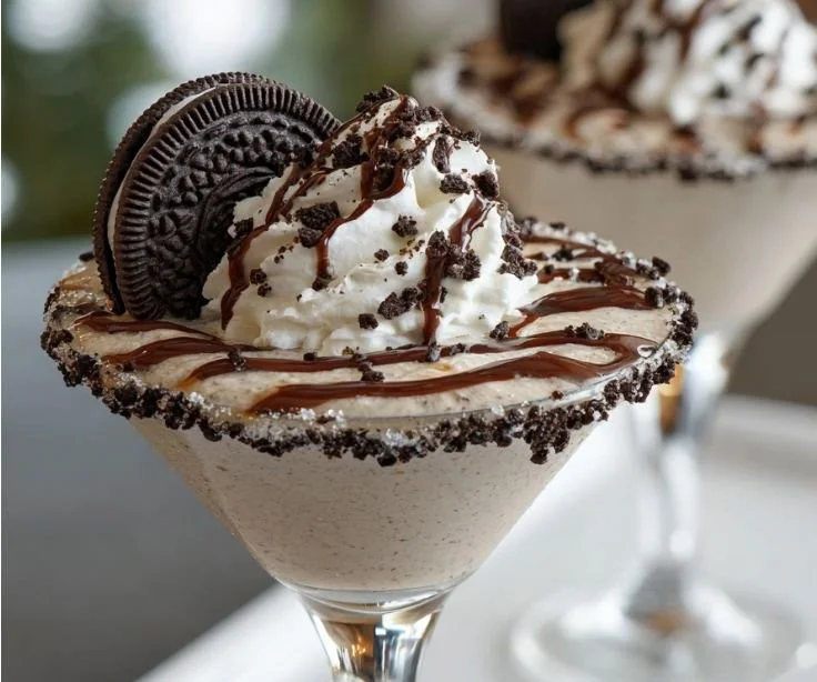 Delicious Oreo Cookies & Cream Martini garnished with crushed Oreos