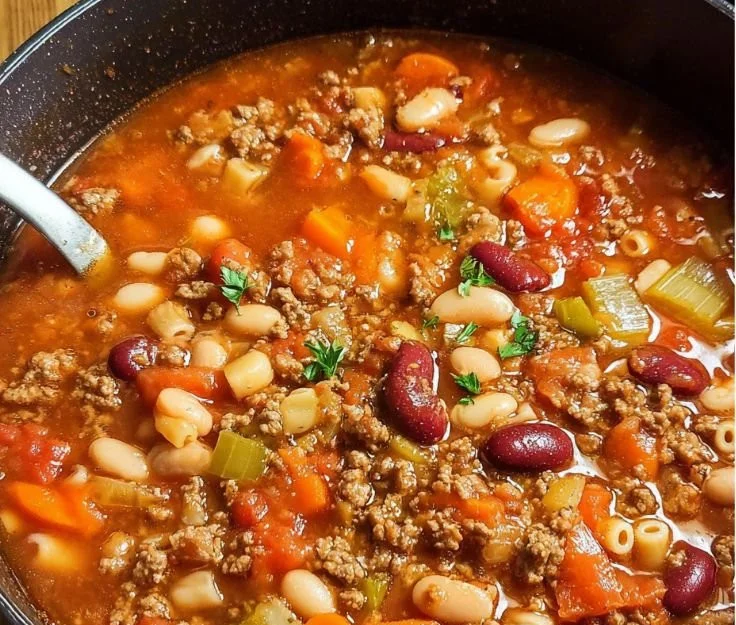 Delicious bowl of Pasta e Fagioli, inspired by Olive Garden's recipe