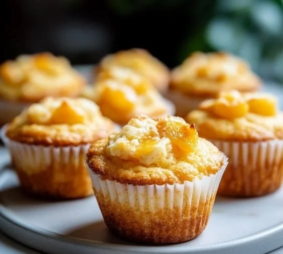 Delicious Peach Cottage Cheese Muffins fresh out of the oven.