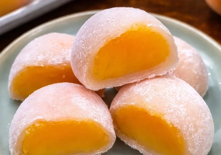 Delicious homemade Peach Mochi recipe with fresh peaches and sweet rice flour.