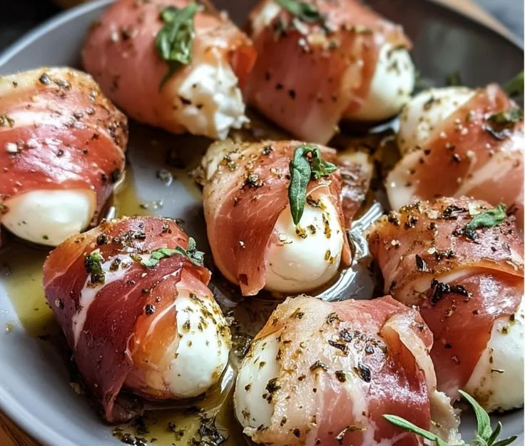 Delicious prosciutto-wrapped mozzarella bites ready to serve