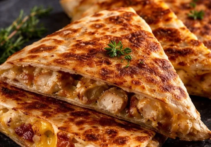 Delicious protein-packed chicken ranch quesadilla with melted cheese and veggies
