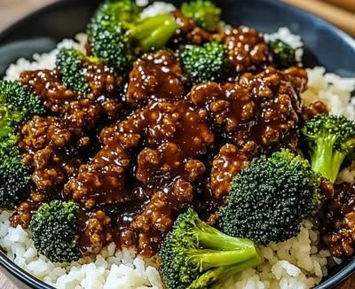 Quick honey garlic beef and broccoli dish served in a bowl