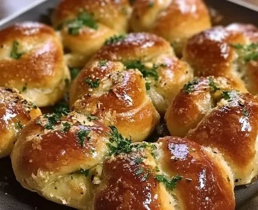 Quick sourdough garlic knots baked from sourdough discard.