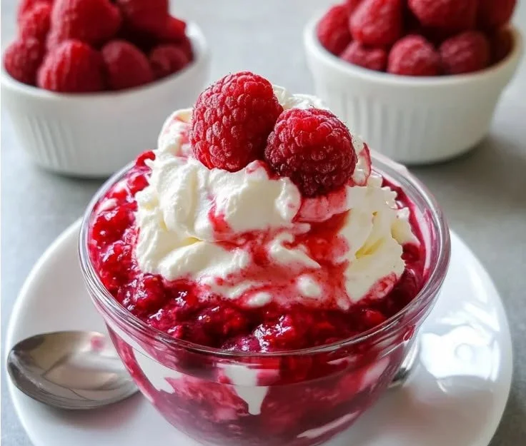 Delicious Raspberry Fool dessert topped with whipped mascarpone