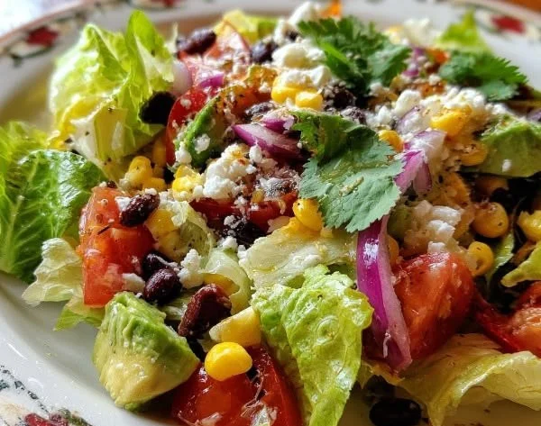 Colorful Santa Fe Salad with fresh vegetables, beans, and corn