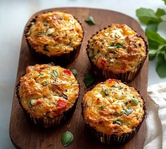 Freshly baked savoury muffins with herbs and cheese