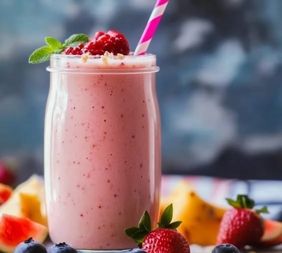 Delicious and creamy coconut milk smoothies with fresh fruits and ingredients