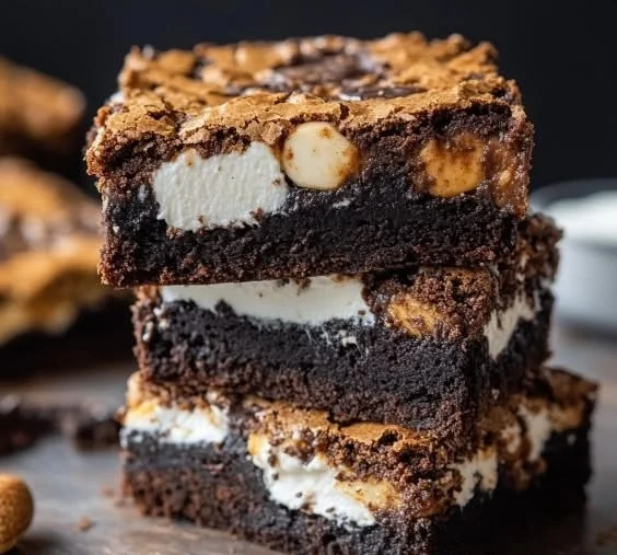 Delicious S'mores Brownies with chocolate, graham crackers, and marshmallows