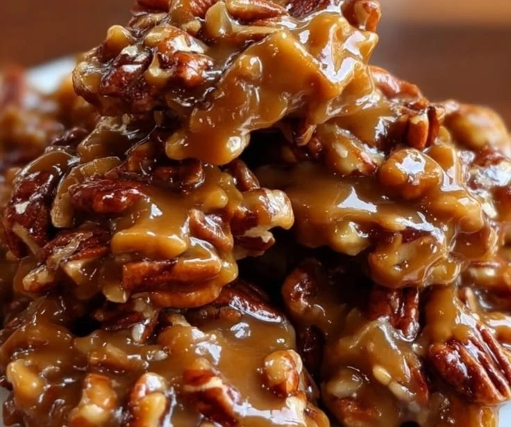 Delicious soft caramel pecan clusters with rich caramel and crunchy pecans