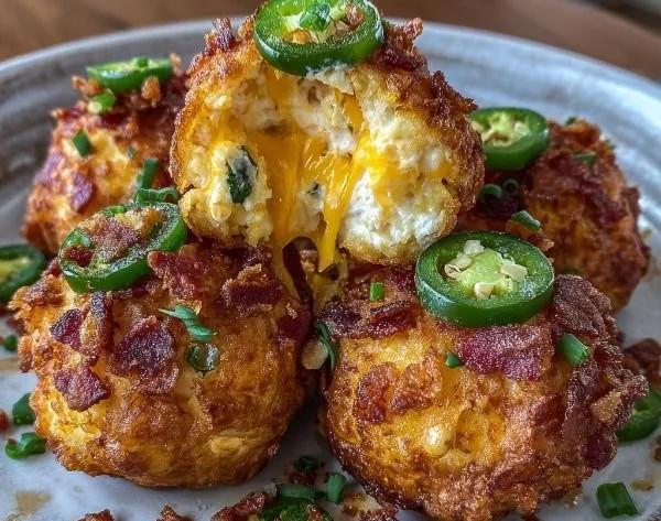 Spicy bacon cheese balls with jalapeños, perfect for appetizers and snacks.