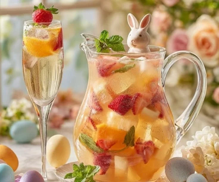 Colorful Spring Bunny Sangria with fresh fruits ready to serve