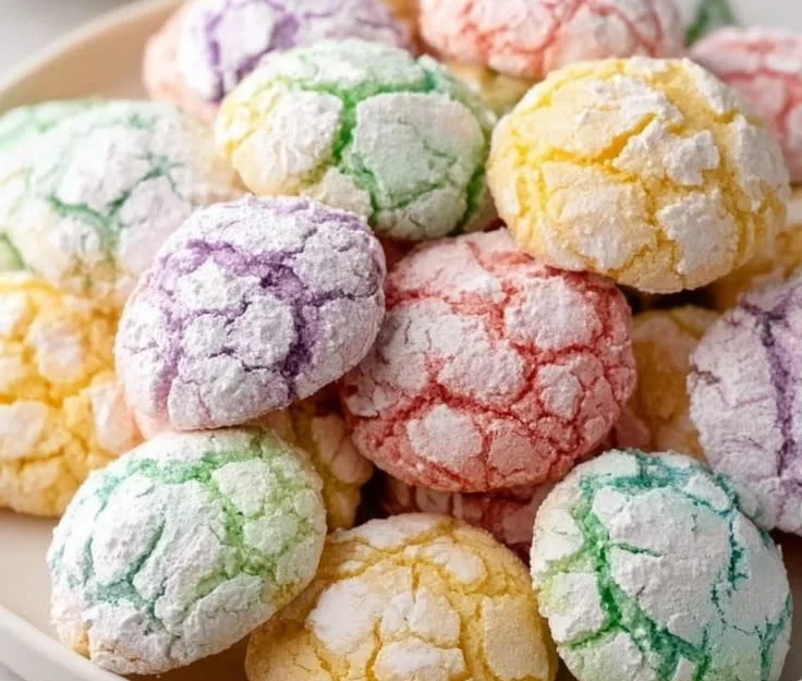 Spring-Inspired Crinkle Cookies fresh out of the oven