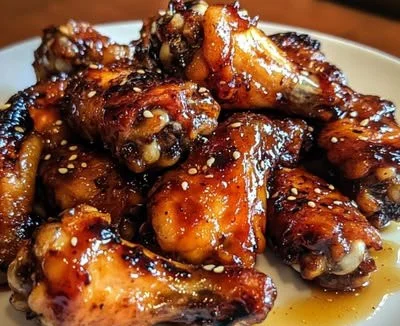 Sticky pineapple-teriyaki chicken wings on a serving platter