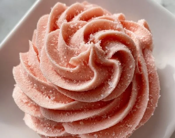 Homemade Strawberry Buttercream Frosting on cupcakes