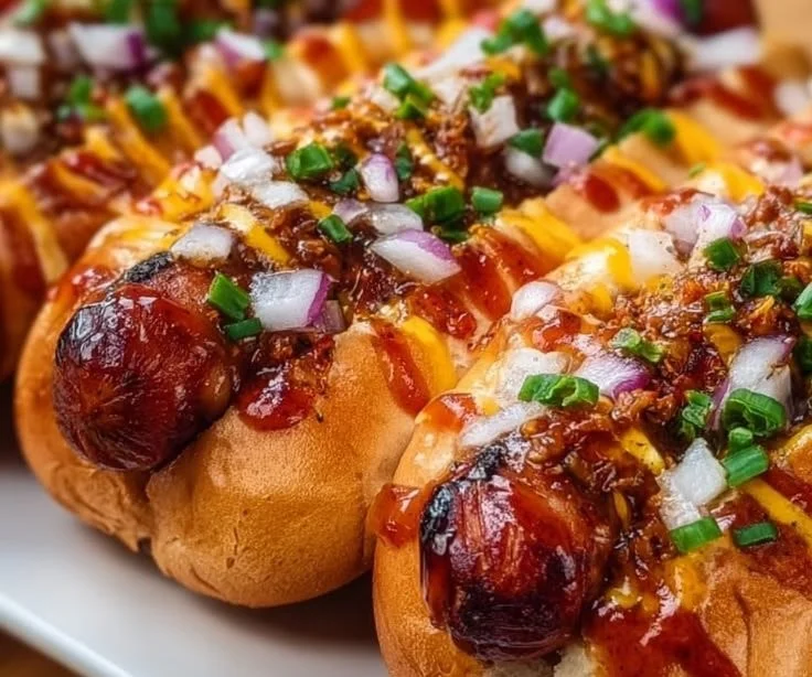 Delicious Sweet and Spicy Firecracker Hot Dogs on a grill.