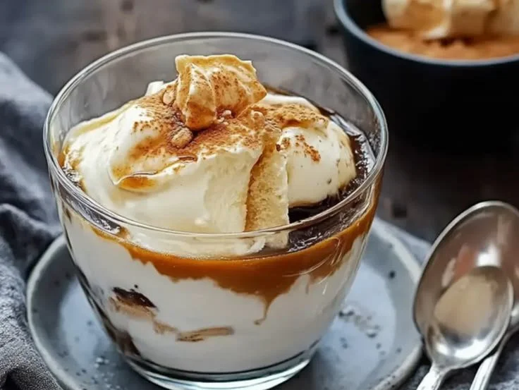 Delicious affogato with coffee served in a clear glass bowl