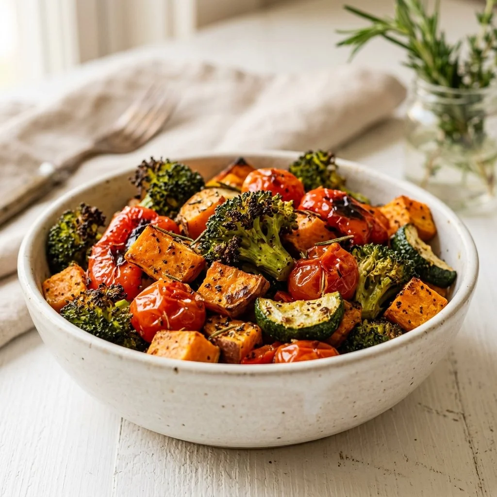 Colorful air fryer vegetables cooked to perfection in a healthy recipe