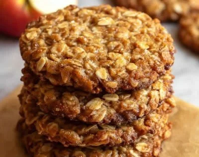 Freshly baked apple pie oatmeal cookies on a cooling rack