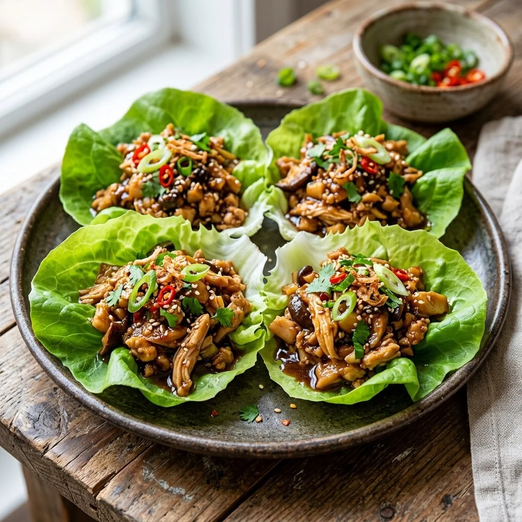 Delicious Asian chicken lettuce wraps served on a plate