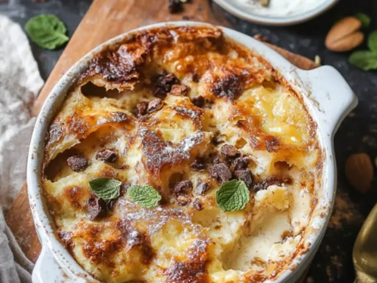 Delicious Umm Ali Egyptian bread pudding served in a bowl