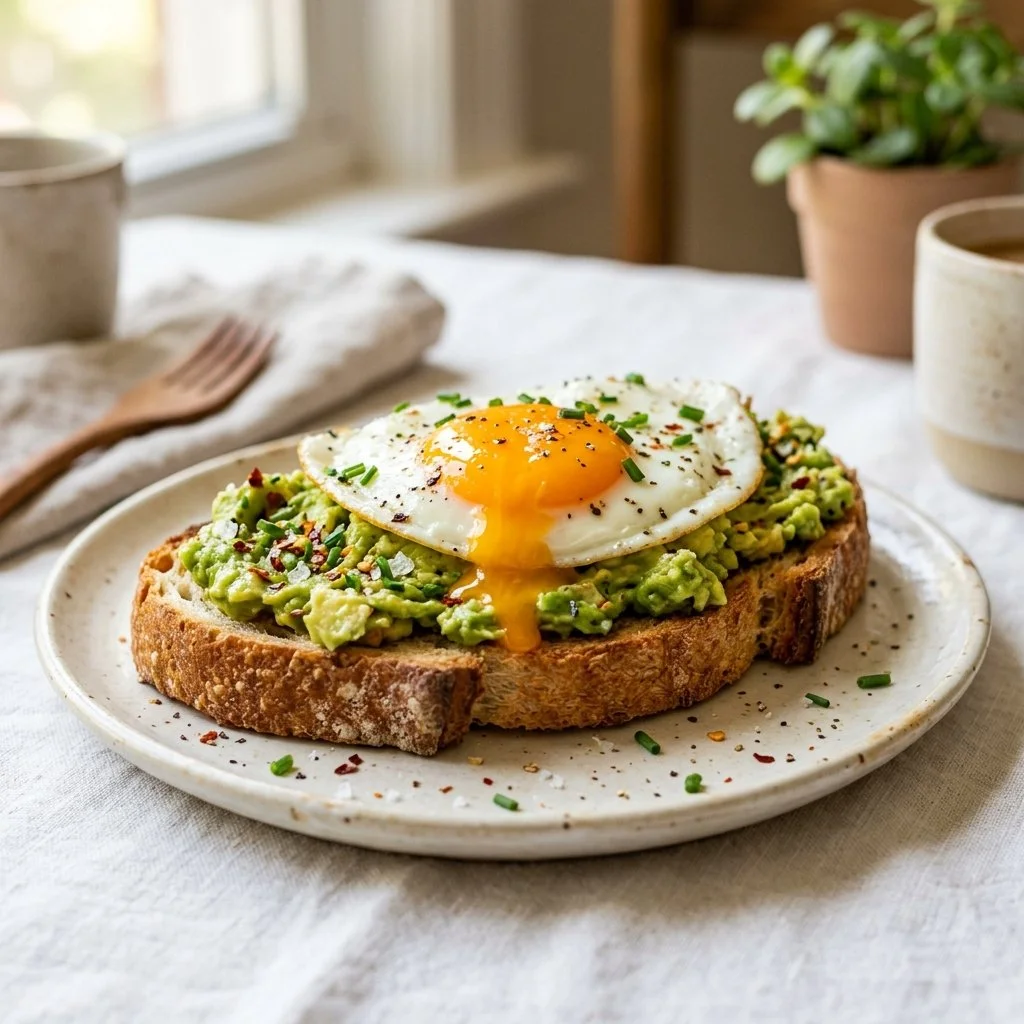 Delicious avocado egg toast served on whole grain bread with spices