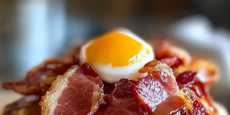 Delicious bacon pancakes served with syrup on a plate