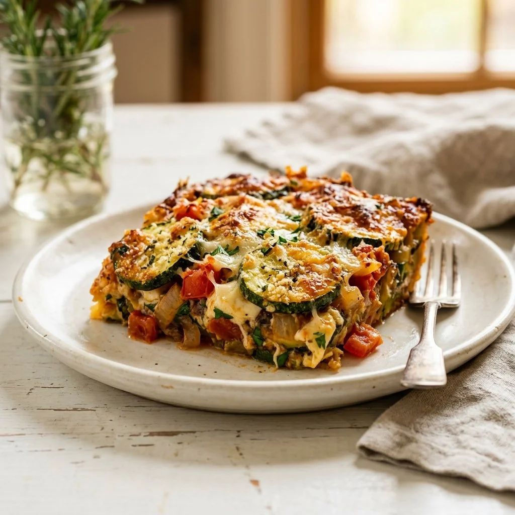 Delicious baked zucchini slices topped with cheese and herbs